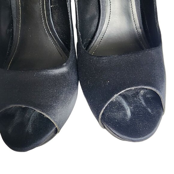 Aldo Black Satin Peep Toe High Heels With Rhinestone Embellished Heel Size 9 - Picture 10 of 14